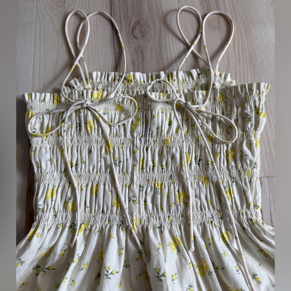 H&M Yellow Floral Smocked Sundress with Tie Straps